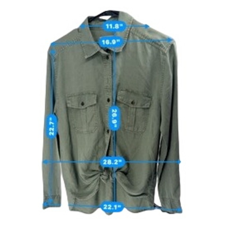 American Eagle Olive Green Button Front Tie Hem Utility Shirt Size S